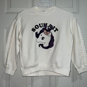 Souhait crew neck sweatshirt with sparkly unicorn print and ruffled sleeves
